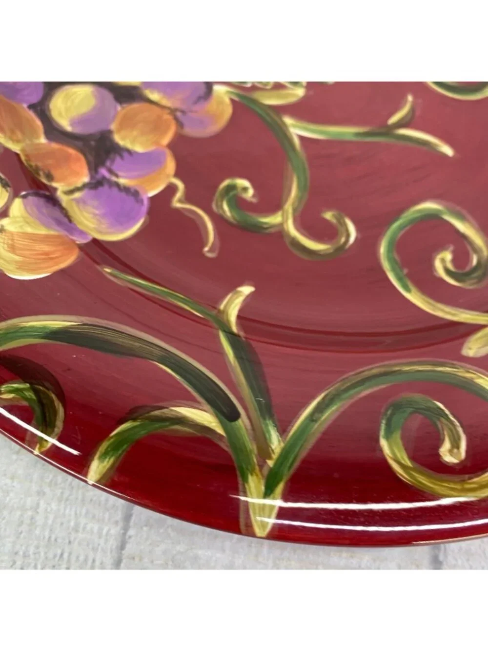 Tabletops AVELLINO CABERNET Hand Painted Red Earthenware Dinner Plates Set 2 NEW
